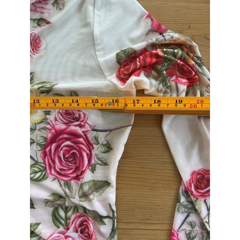 AFRM Zadie Mesh Sheer Turtleneck Top Pink Floral Rose Long Sleeve Romantic Fairy - Picture 7 of 9